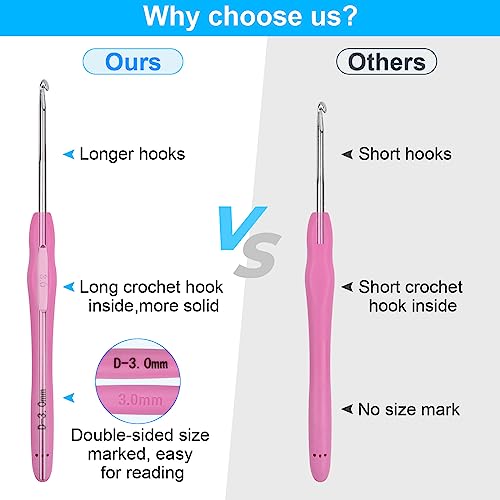 MECHEER Crochet Hooks 12 Sizes Set, 51 Pack Yarn Crochet Kit for Beginners | Knitting Needles with Ergonomic Handles for Arthritic Hands, Crochet Needle Kit with Blue Case for Crocheters