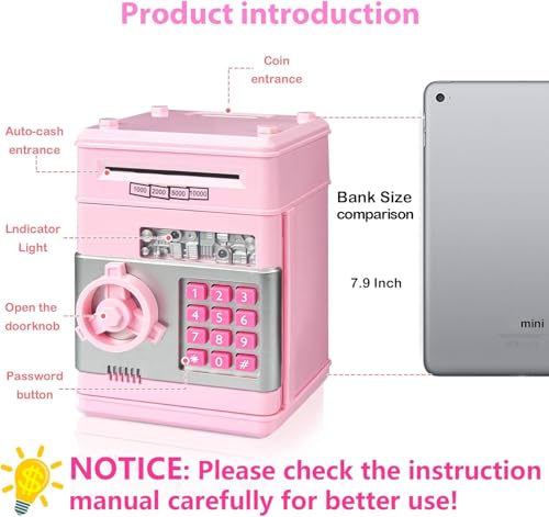 Kids Piggy Bank for Girls - Toys for 5 6 7 8 9 10 Year Old Girl Birthday Gifts - Electronic Piggy Bank ATM Machine Money Safe for Kids Toys Age 6-8-10