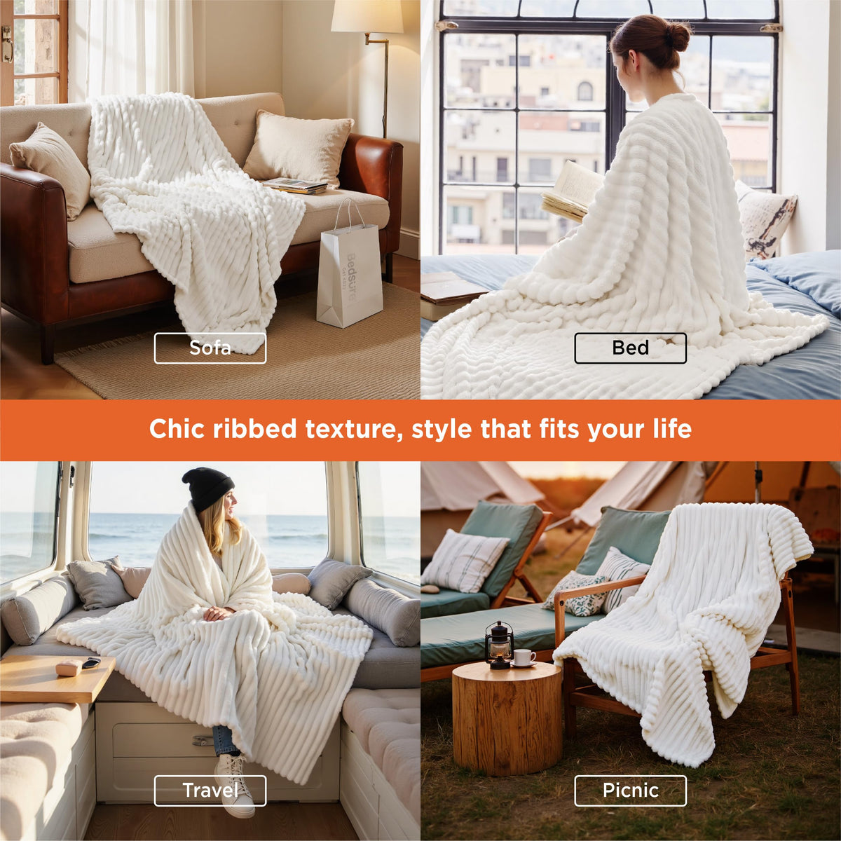 Bedsure GentleSoft White Throw Blanket for Couch - Halloween Decorations for Fall Home Living Room Decor, Cozy Fleece Blanket, Christmas Birthday Gifts for Women Mom Her Girls, Off White, 50x60 in