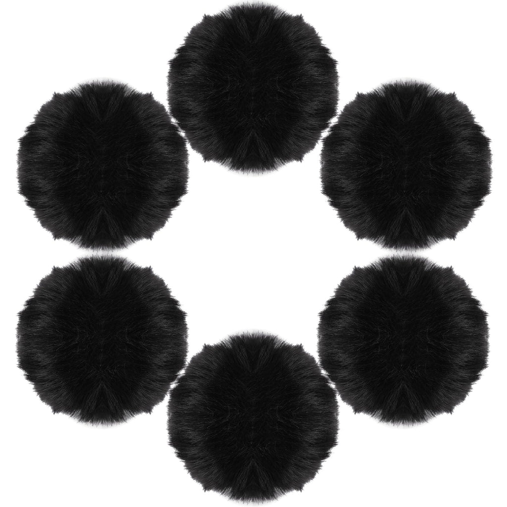 Mozeat Lens 6 Pcs Black Pom Poms Faux Fur Pom Pom Fluffy Pom Pom Balls, Round Fluffy Pompoms for Crafts with Tiny Cord for Hat Shoes Garment Hair Pins Earrings Necklace Charm Wedding Accessories