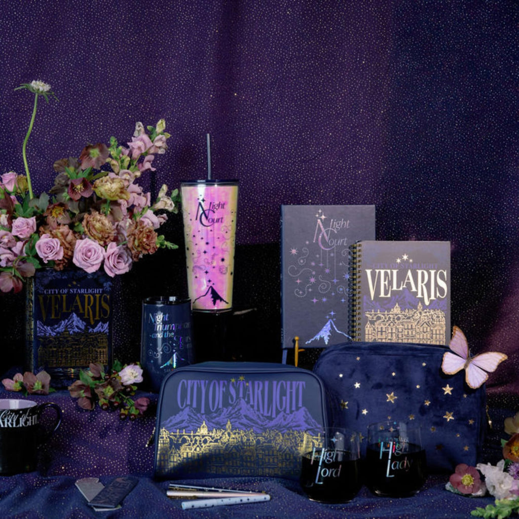 Sarah J. Maas A Court of Thorns and Roses Velvet Pouch, Night Court | Officially Licensed Sarah J. Maas ACOTAR Bag with Mountain Zip Pull & Gold Lamé Lining, Book Sleeve Size Travel & Pencil Case