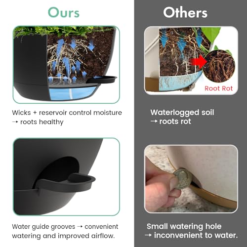 UOUZ 13 Inch 2 Pack Large Self Watering Hanging Planters for Indoor Outdoor Plants, Hanging Plant Pots with Removable 50 Oz Reservoir, Plastic Hanging Basket for Window Porch Garden Balcony, Black
