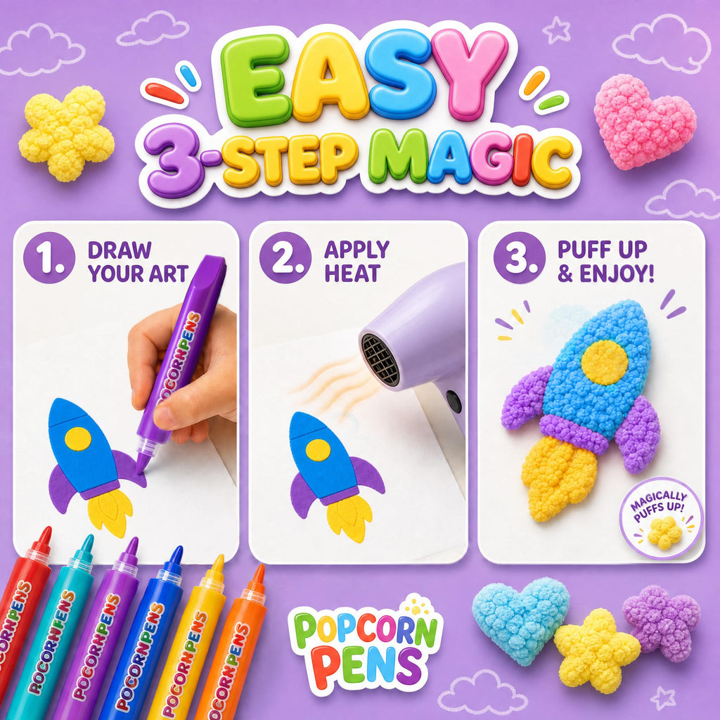 Sklight Popcorn Pens Puffy, 12PCS 3D Bubble Popcorn Drawing Pens | Heat-Activated Magic Puff Pens, Raised Texture for 3D Art, DIY Crafts, Card Making & Scrapbooking