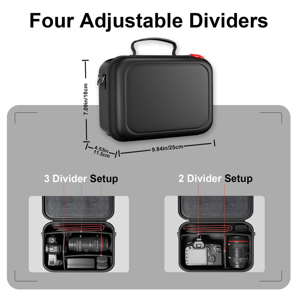 ProCase Hard Shell Digital Camera Case for Canon Rebel T7 -Black | Soft Padded Bag with 1 Shoulder Strap and 3 Adjustable Dividers for Digital Camera EOS R100/R50/DSLR/SLR/Nikon/Sony