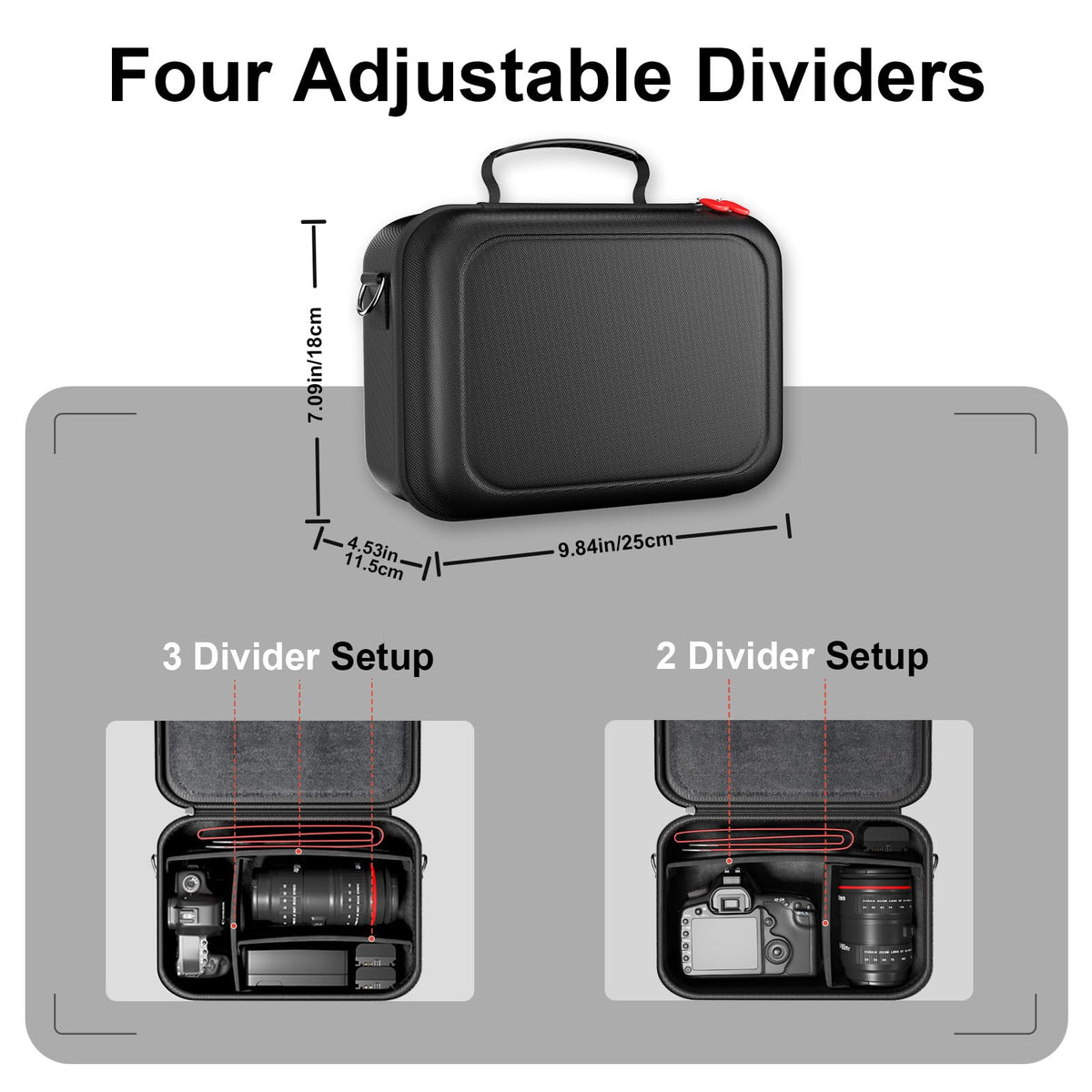 ProCase Hard Shell Digital Camera Case for Canon Rebel T7 -Black | Soft Padded Bag with 1 Shoulder Strap and 3 Adjustable Dividers for Digital Camera EOS R100/R50/DSLR/SLR/Nikon/Sony