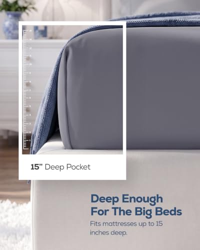 Queen Fitted Sheet, Ultra Soft Fits Up to 15 Inch Deep Pocket, Grey | Hotel Comfort, Cooling & Breathable Cotton like Polyester, Easy Fit, Wrinkle & Fade Resistant, Snug Fit, Easy Care, Oeko-Tex