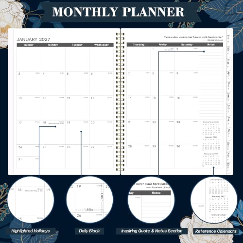 2027-2028 Monthly Planner - 2 Year Monthly Planner/Calendar 2027-2028, Jan 2027 - Dec 2028, 11" x 9", 24 Monthly Planner with Tabs, Back Pocket, Holidays, Twin-Wire Binding, Note Pages