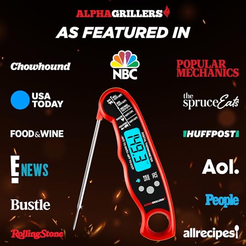 Alpha Grillers Instant Read Meat Thermometer Digital, Cooking, Food, Grill | 1-2 Second Ultra-Fast Response Time, Bright Backlit Display, Waterproof (IP67), Pre-Calibrated & Ready to Use