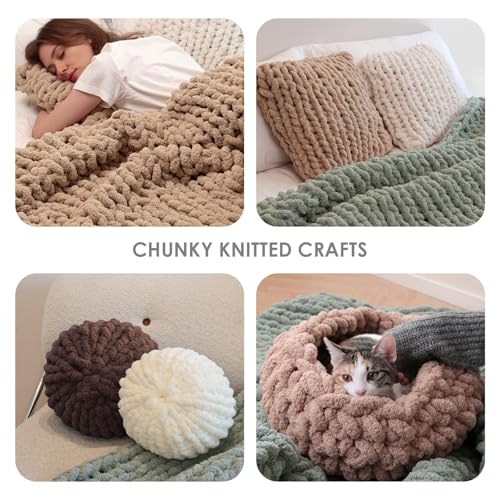 Mellobello Jumbo Chunky Yarn for Hand Knitting - Super Thick Chenille Chunky Yarn for Crocheting - Extra Soft Bulky Fluffy Blanket Big Yarn 8 Jumbo Pack (26yds,8 oz Each Skein) Sage Green
