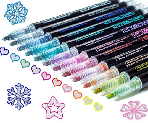 Muchcute Outline Markers Glitter Pens,12 Shimmer Toy Tween Teen Girl Gifts | Trendy Stuff Art Supplies Kids 6-8 9-12 10-12, Arts Crafts Kids Ages 8-12 Year Old Birthday Gifts, Cute Fun Crafts Girls 8-12