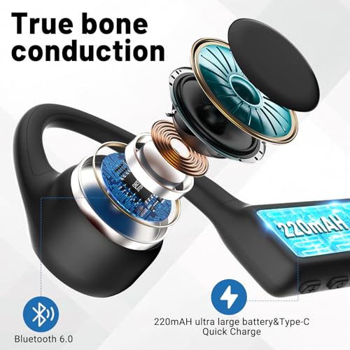 New Waterproof Open-Ear Bone Conduction Headphones - Bluetooth 6.0, Long Battery Life, Ultra-Light Wireless Headset with Stable Connection, Ideal for Running, Cycling, Workout, Hiking