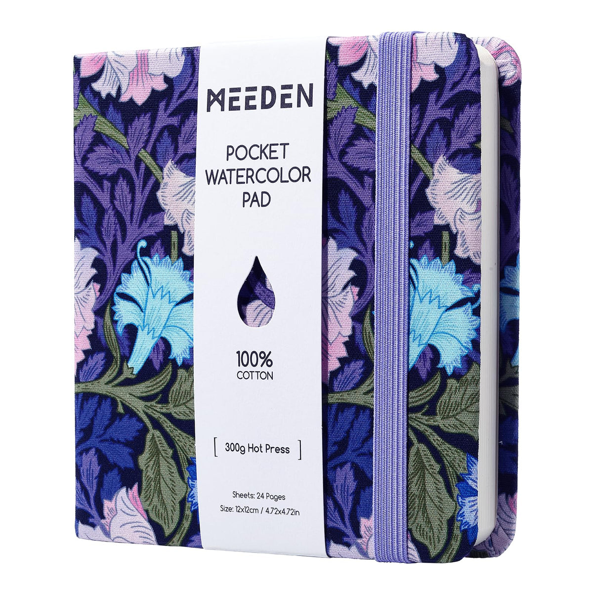 MEEDEN 100% Cotton Watercolor Journal: Hot-Pressed Travel Sketchbook | 24 Sheets Watercolor Paper - Portable 4.7"x4.7" Square Water Color Book for Adults Art Painting, Violet Iris