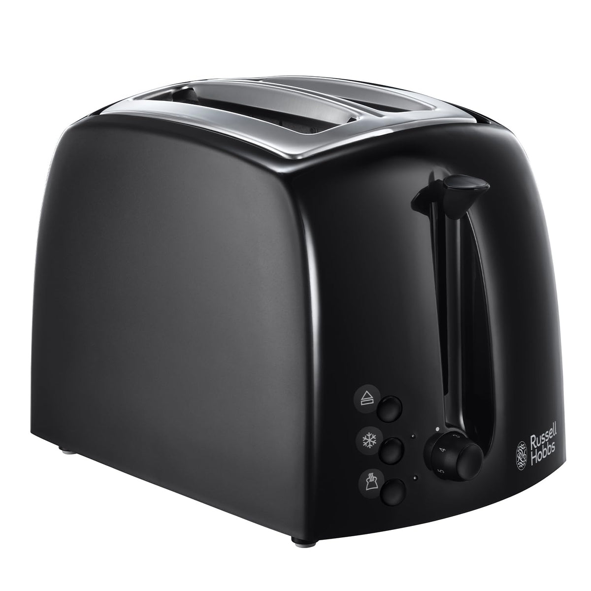 Russell Hobbs Textures 2 Slice Toaster, Extra Wide Slots, 850W, Black | Six Browning Levels, Frozen, Cancel and Reheat Functions, Removable Crumb Tray, Black Matt and High Gloss Finish, 21641