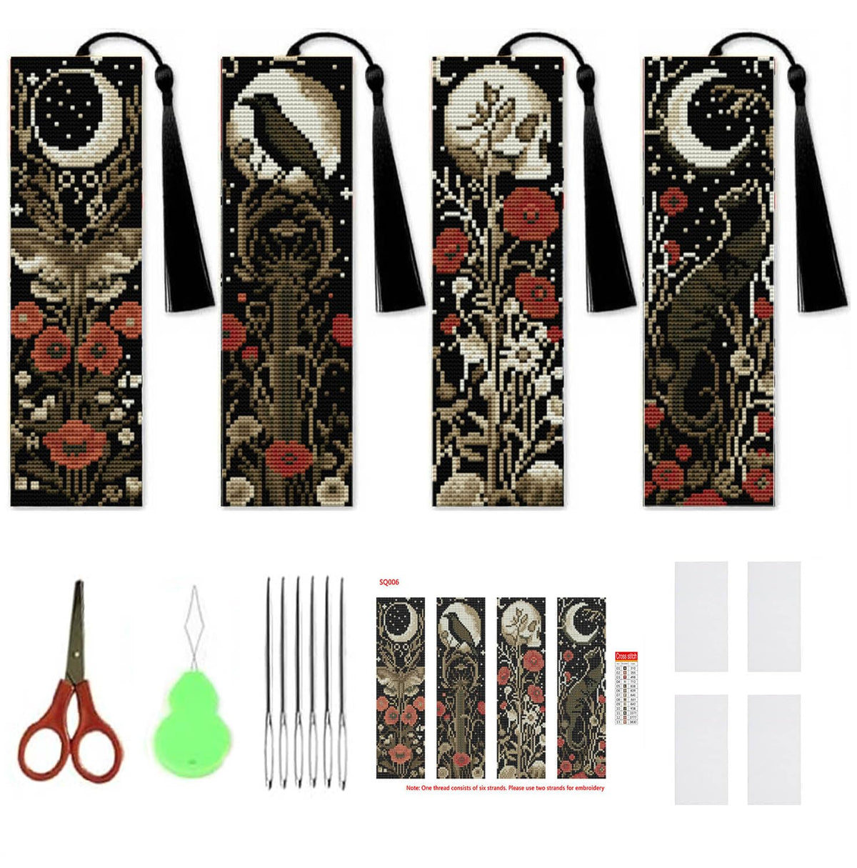 NEGEKFKX 4 Pcs Flower Cross Stitch Bookmark Kit for Adult Beginners | Bohemia Moth Cross Stitch Kits 14 CT DIY Cross stitch Kits Adult Stamped Bookmark Embroidery Bookmarks Kit