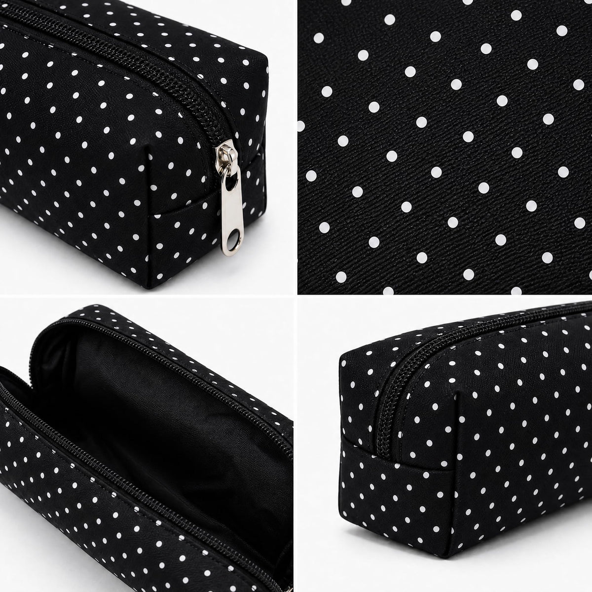 SXS LACONIC Polka Dot Pencil Case Cute Pencil Pouch for Work(Black) | Y2k Style Large Capacity Vintage Aesthetic Pencil Case Polka Dots for Office