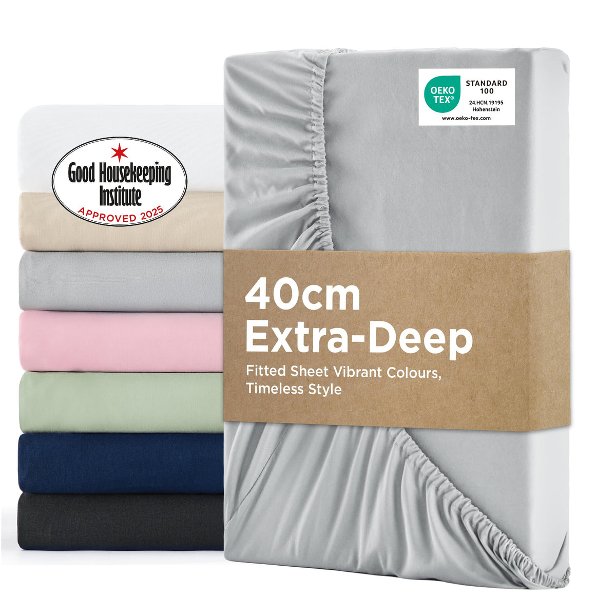 Bedsure Double Fitted Sheet Deep - 40cm Pocket, Grey, 135x190cm | Soft Breathable Brushed Finish Smooth Feel All Round Elastic Secure Fit Deep Pocket Machine Washable Fade Resistant Easy Care