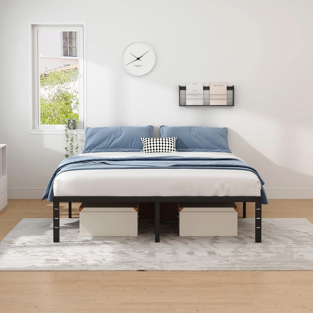 NEW JETO Metal Bed Frame,Queen Size Bed Frame with Storage Space,14 Inch | Heavy Duty Sturdy Mattress Foundation,Easy Assembly,No Box Spring Needed, Black