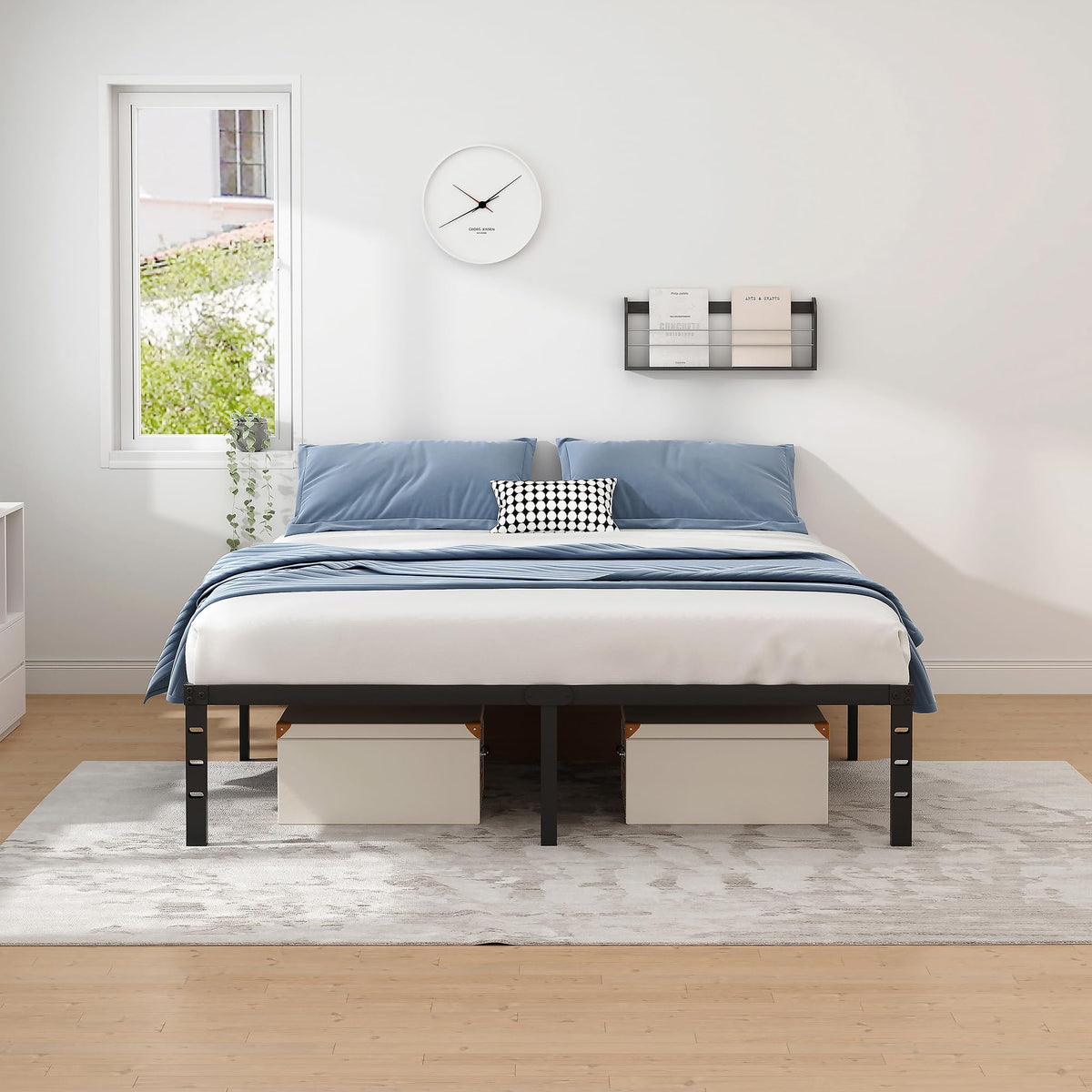 NEW JETO Metal Bed Frame,Queen Size Bed Frame with Storage Space,14 Inch | Heavy Duty Sturdy Mattress Foundation,Easy Assembly,No Box Spring Needed, Black