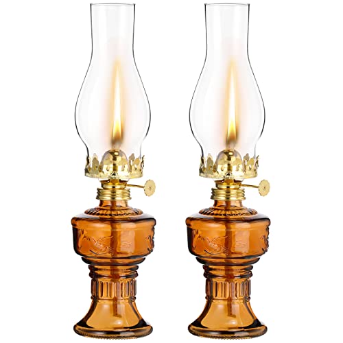 2 Pcs Oil Lamps for Indoor Use, Hurricane Kerosene Lamp, Brown | Vintage Chamber Kerosene Lantern, with Adjustable Fire Wick Lighting Oil Lantern for Home Emergency Lighting, 13'' High