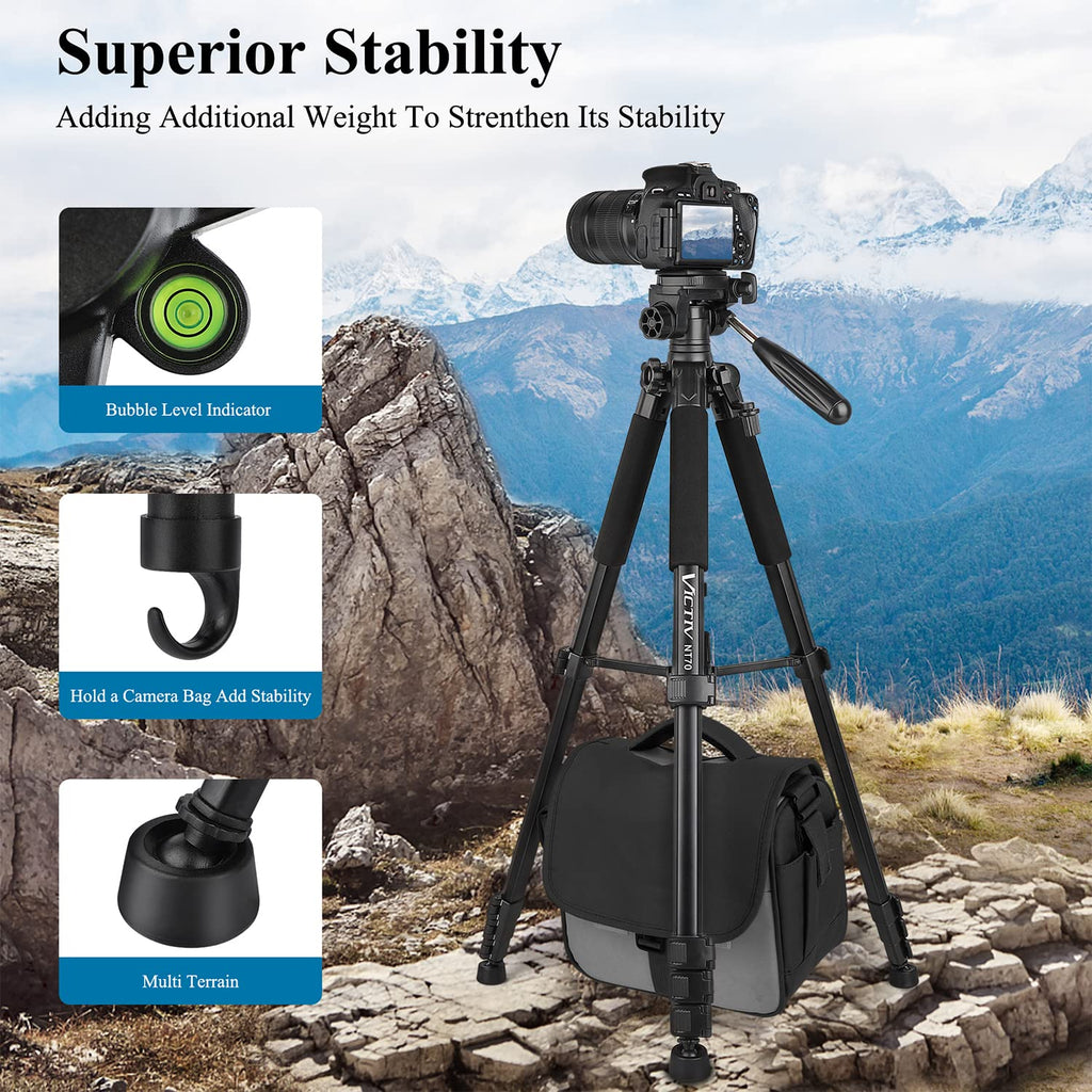 VICTIV 74” Camera Tripod, Tripod for Camera and Phone with Phone Holder | Aluminum Professional Tripod Stand for Canon Nikon with Carry Bag, Compatible with DSLR, iPhone, Spotting Scopes, Gopro