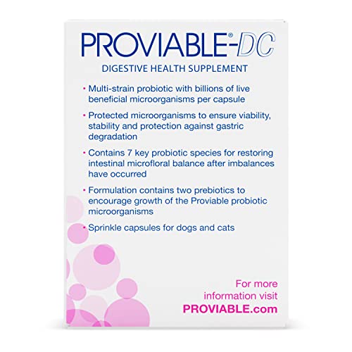 Nutramax Proviable Probiotics for Dogs & Cats, Sprinkle Capsules, 30ct | Probiotics for Cats and Dogs, Plus Prebiotics, Daily Gut Health Support Supplement, Multiple Strains, Sprinkle on Food