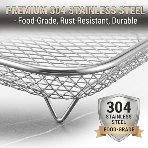 Buwesru 2Pcs for Ninja crispi pro Accessories, for Ninja crispi Stainless Steel Tray FN101 Accessories, 304 Food Grade Fine Mesh Grill Basket, Stackable Double Layer Air Fryer Wire Tray for Baking