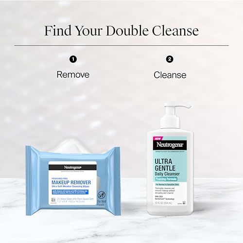 Neutrogena Makeup Remover Towelettes, Daily Single Face Towelettes, 20 Ct | Makeup Remover, Makeup Removing Cleansing Wipes, Suitable for Dirt & Oil Removal, Alcohol-Free