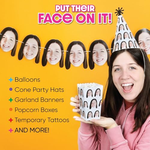 Custom Photo Adult Black & Gold Birthday Age Hat - Garland Banner - 10pc | Personalized Photo Banner, 10 Face Cutouts with Cone Hats, Custom Birthday Age Decorations, Cord Included, USA-made