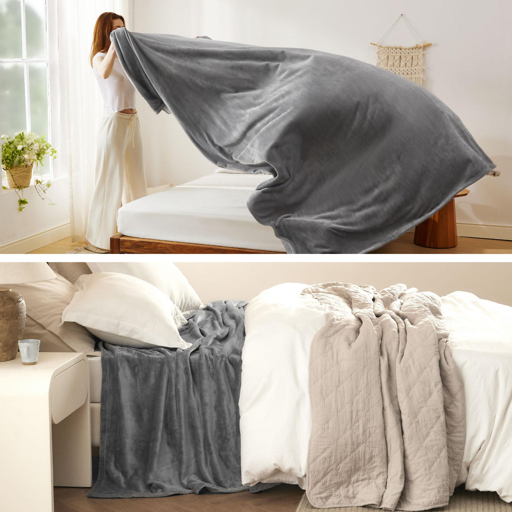 Bedsure Fleece Bed Blankets Queen Size Grey - Soft Cozy Warm Halloween Fall Throw Blanket Lightweight Room Home Decor, Christmas Decorations Gifts for Women and Men, 90x90 inches