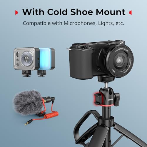 SMALLRIG Small Camera Tripod Selfie Stick, Extendable 8"-15" Mini Tripod | Carabiner with Mantis Hook, 360° Ball Head, Cold Shoe Mount, 1/4"-20 Screw for DSLR, Adapter for DJI, for GoPro - 5285