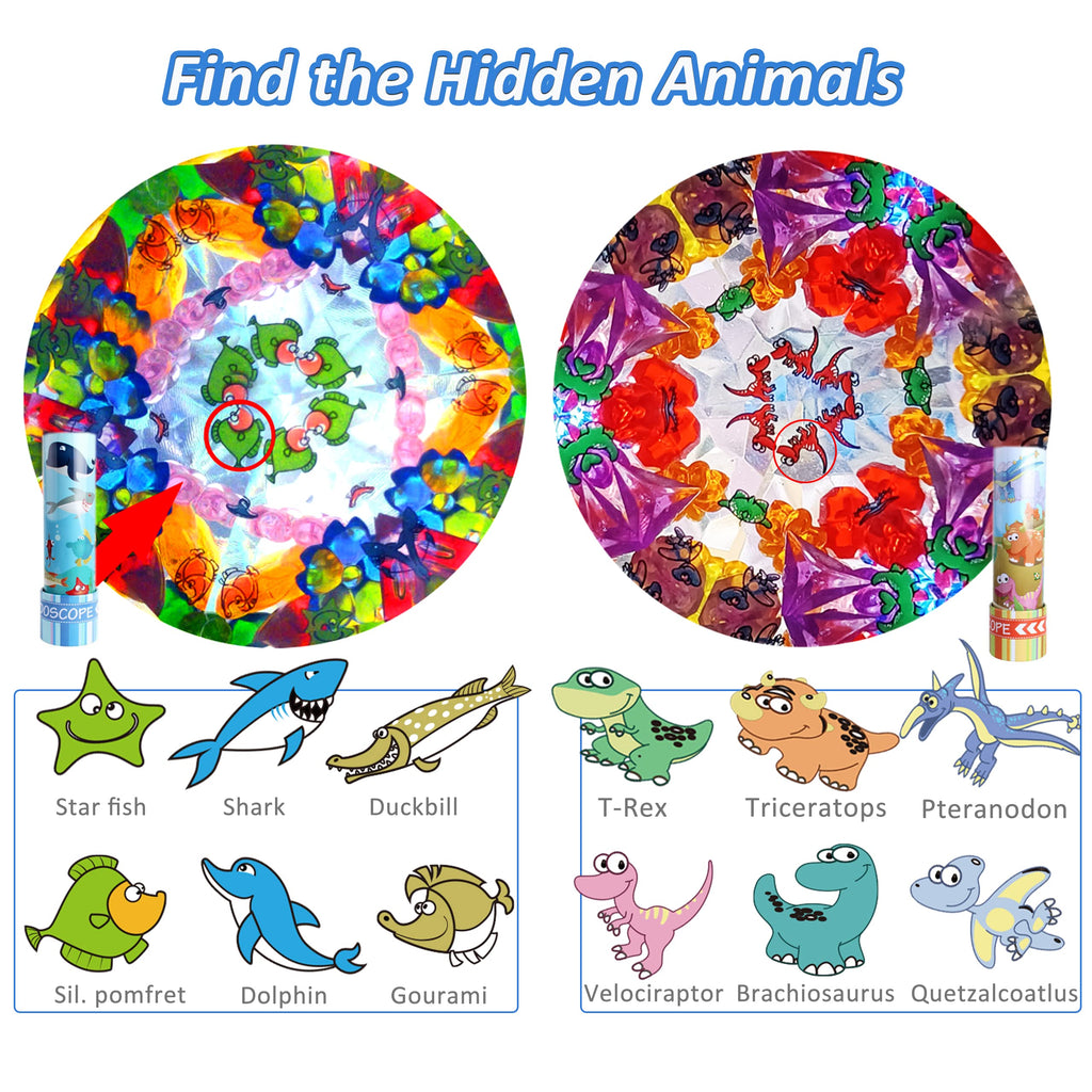 iKeelo Classic Tin Kaleidoscopes 2 Pack, Fun to Discover the Hidden Animals | Crystal Clear View, Educational Kaleidoscope Toy, Vintage Retro Toys in Gift Box