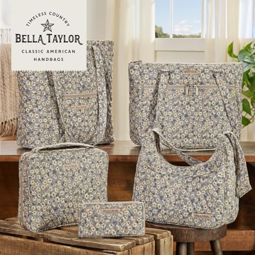Bella Taylor Bible Cover, Quilted Bible Case, Khaki Floral | For 7 x 10" study Bibles, 3 interior/1 exterior pocket, 2 penloops, bookmark, durable quilted cotton, wraparound zipper