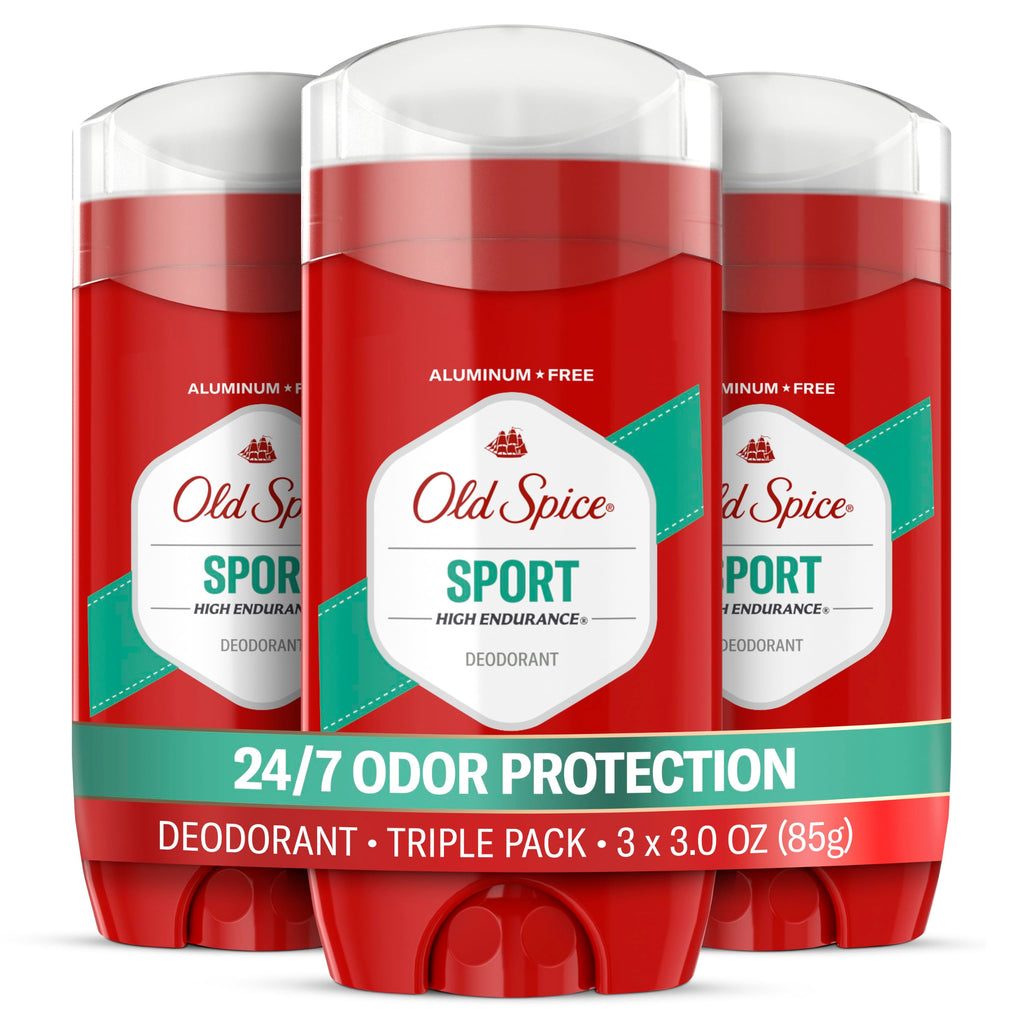 Old Spice Deodorant for Men, Aluminum Free, Sport Scent, 3.0 oz Pack of 3 | 24/7 Odor Protection | 24/7 Freshness & Long-Lasting Scent | Goes on Clean | Citrus & Amber Notes | High Endurance Collection