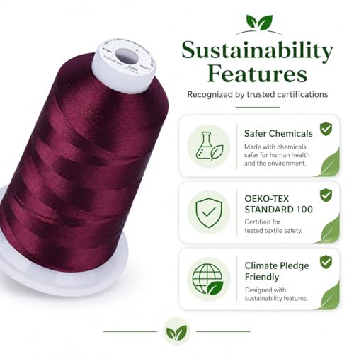 Simthread 5500Yds 40WT Polyester Embroidery Thread Burgundy Cherry S084 | High-yardage 5000M spool offers smooth feeding and stable 40WT polyester thread for home and commercial embroidery machines.