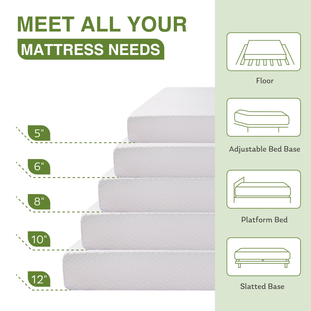 EGOHOME Full Size Memory Foam Mattress 8 Inch, Green Tea, Medium Firm | Bed Mattress in A Box, Cooling Green Tea Gel, Pressure Relief, CertiPUR-US Certified, Fiberglass Free, 75''L x 54''W, White