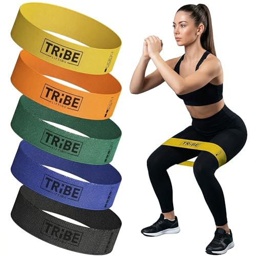 Fabric Resistance Bands for Working Out, 5-Band Set for Legs and Glutes | Booty bands for women and men, 5 resistance levels, for glute activation, hip training, squats, lunges and physical therapy