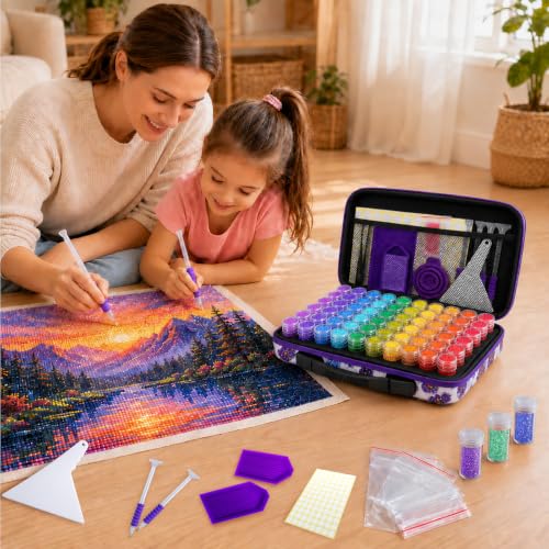 ZORETCO Diamond Painting Storage Case, 60 Slots Diamond Art Kits for Adults | Portable Bead Organizer Box, Diamond Art Supplies Storage for Rhinestones, Gem, Diamond Painting Accessories and Tools