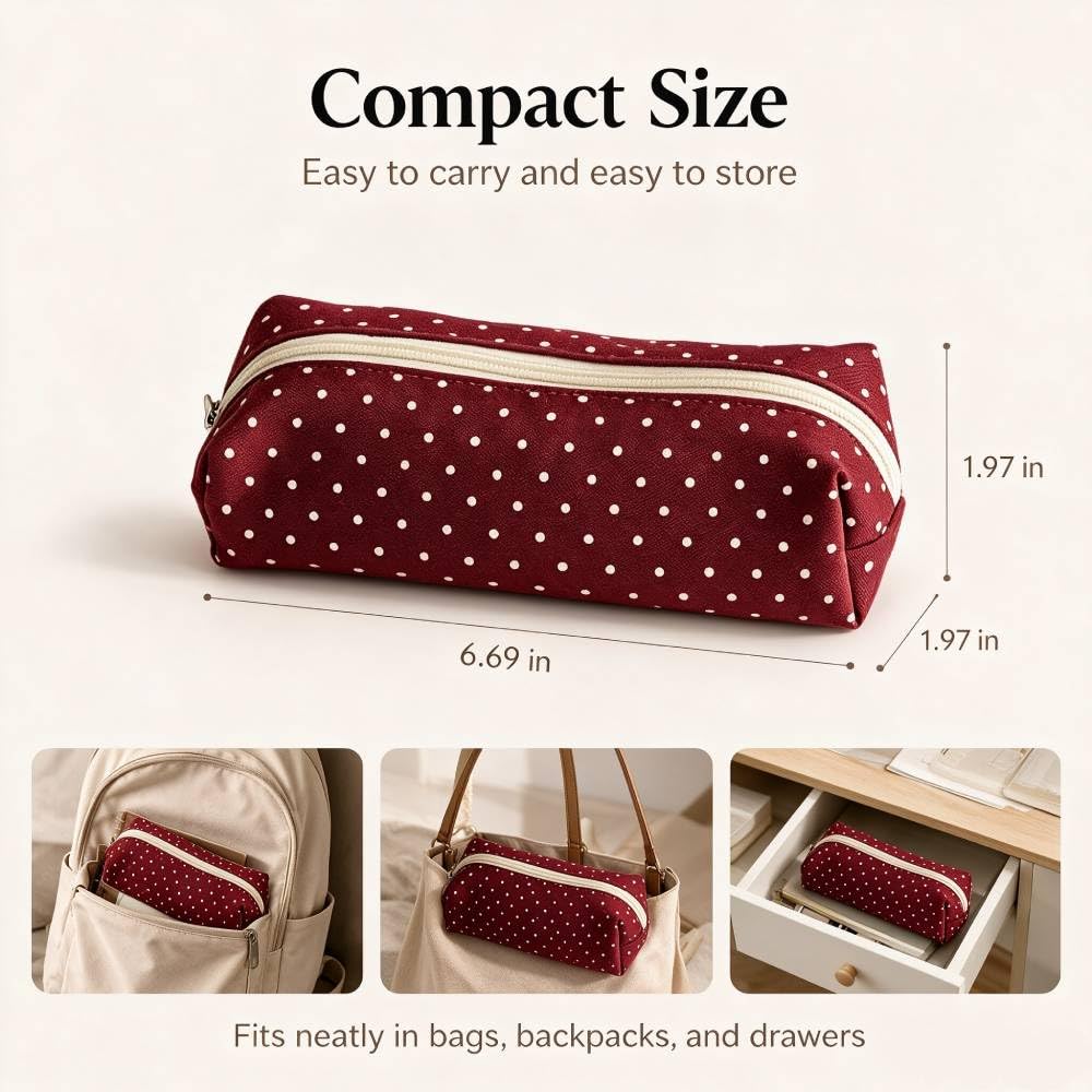 JENNYEAH Cute Polka Dot Pencil Case Aesthetic Pencils Pouch, Black 1Pcs | Y2K Pencil Case Polka Dot, Slim Soft Pencil Pouch for Stationery Supplies & Daily Use.