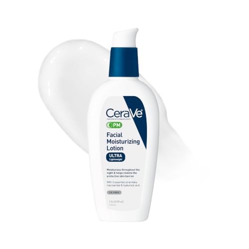 CeraVe PM Daily Facial Moisturizer, Skin Care for Dry Skin, Oil-Free, 3oz | Travel Sized Face Lotion with Hyaluronic Acid, Niacinamide & Ceramides, Face Moisturizer for Men & Women, Skin Barrier Repair