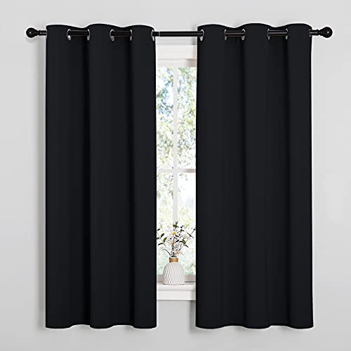 NICETOWN Black Blackout Curtains for Bedroom 42" Wide x 63" Long 2 Panels | Solid Grommet Thermal Insulated Drapes, Noise Reducing, Light Blocking, Room Darkening Decor for Kitchen Window Treatments