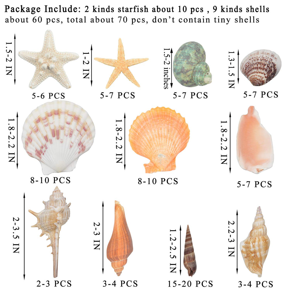 Natural Sea Shells Mixed Beach Seashells 9 Kinds 1.2"-3.5" 2 Kinds Starfish | Decorative Seashells for Bowls, Beach Themed Wedding Party, DIY Arts Crafts Project, Aquarium Fish Tank and Vase Filler