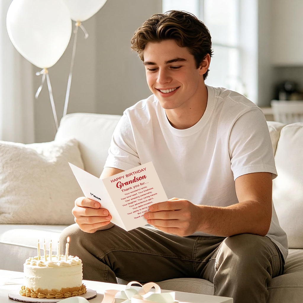 mmuue Grandson Birthday Card, Birthday Card for Grandson Adult | Happy Birthday Grandson Card Gifts from Grandma Grandpa, Printed Heartfelt Message Inside with Envelope
