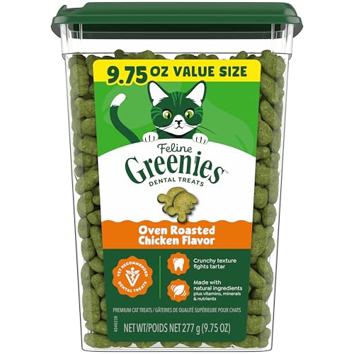 Greenies Feline Natural Dental Cat Treats, Roasted Chicken Flavor, 9.75 oz | #1 vet-recommended, clinically-proven oral care, cleans teeth and freshens breath, cleans to gumline, natural ingredients