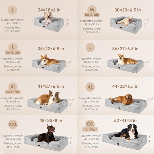 EHEYCIGA Orthopedic Extra Large Dog Bed, Waterproof Washable XL Pet Bed 44" | Non-Slip Bottom and Egg-Crate Polyurethane Foam Big Dog Couch Bed with Washable Removable Cover, Grey