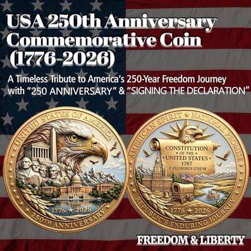 USA 250th Anniversary Commemorative Coin - American Eagle & Patriotic Symbols Collectible - America 250 Merchandise for Celebration & Gifting (1776-2026) (250th-Presidents-eagle)