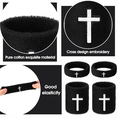 Soulchen Cross Bicep & Wrist Bands Absorbent Sweatband Set | Christian, Breathable Soft Cotton, Wristbands Armbands for Football Baseball Players Sports Accessories, Men and Women