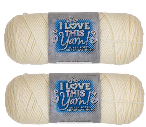 Hobby Lobby I Love This Yarn, 100% Acrylic, Ivory, Set of 2 | 4 Medium Weight, 355 Yards Per Skein, For Crocheting & Knitting