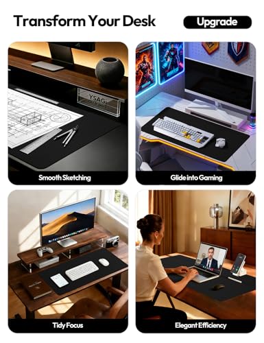 YSAGi Leather Desk Protector, Office Mat, Large Mouse Mat, Non-Slip PU Leather Blotter, Laptop Desk Mat, Waterproof Writing Pad for Office and Home (Black, 31.5" x 15.8")