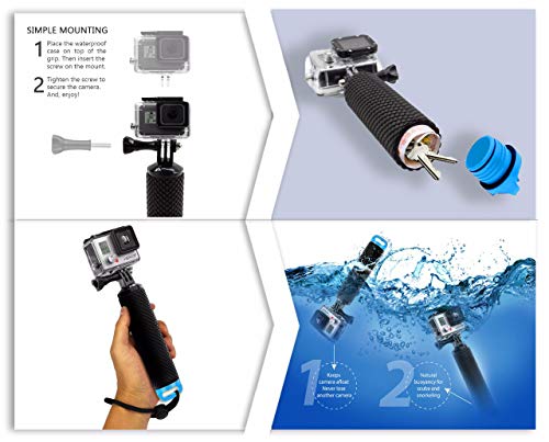 Floating Hand Grip Waterproof Monopod for GoPro Hero 13 12 11 10 9 8 7 6 5 | Compatible with Hero Session Black Silver Handler & Handle Mount Accessories Kit for Water Sport & Action Cameras (Blue)