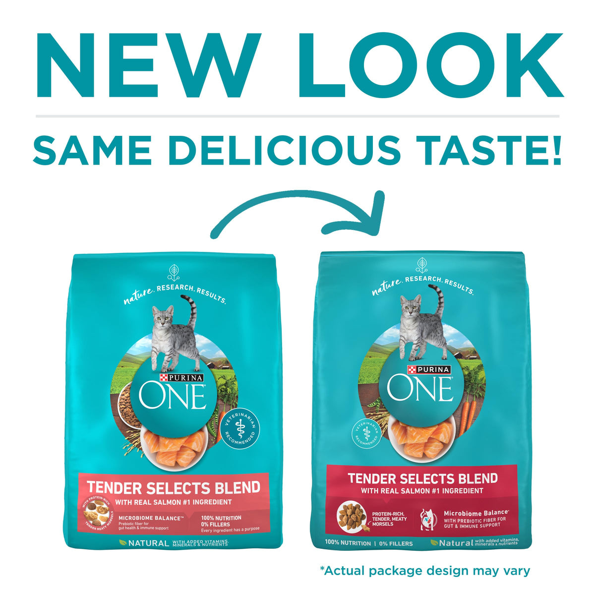 Purina ONE Tender Selects Dry Cat Food, Salmon, 7 lb Bag | Real salmon is the #1 ingredient made with carrots, peas, vitamins A and E for bright eyes, strong muscles and digestion